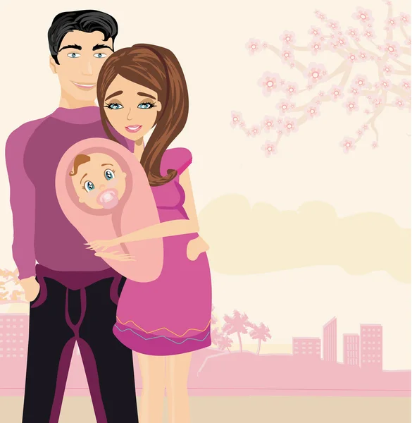 Happy Young Couple with Newborn Baby. — Stock Vector