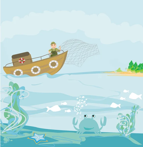 Ilustração de um pescador no trabalho — Vetor de Stock