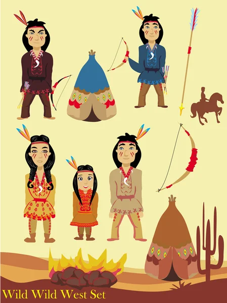 Stripfiguren indisch, wild west collectie — Stockvector