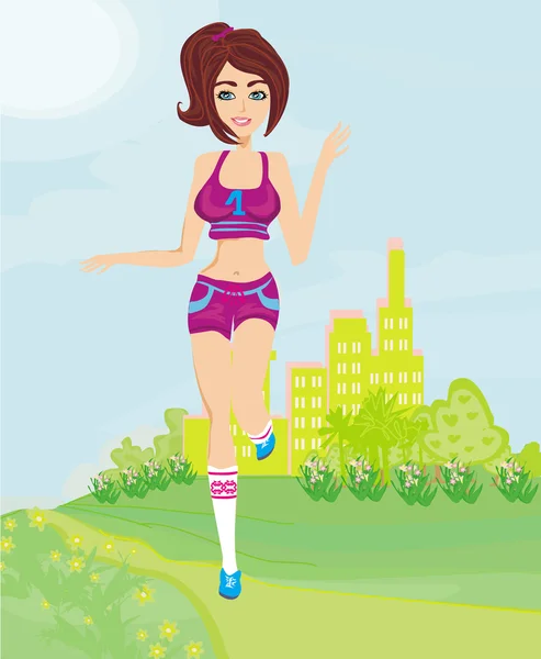 Jogging girl in summer — Stock Vector