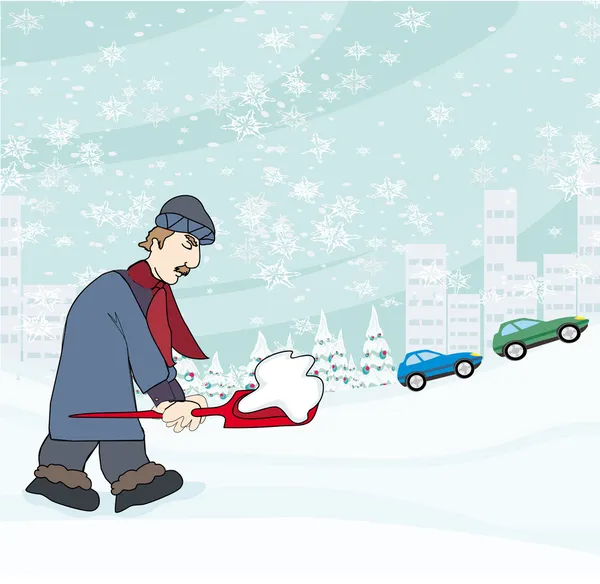 Cartoon Man Shoveling Snow — Stock Vector © ronleishman 14001229