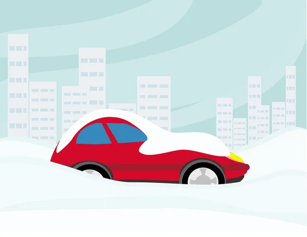 Car Stuck In The Snow — Stock Vector