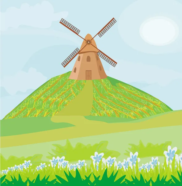 Landschaft mit Windmühle. — Stockvektor