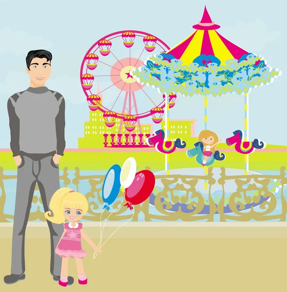 Child playing on the carousel — Stock Vector