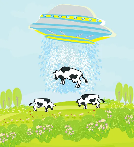 Alien cow abduction — Stock Vector