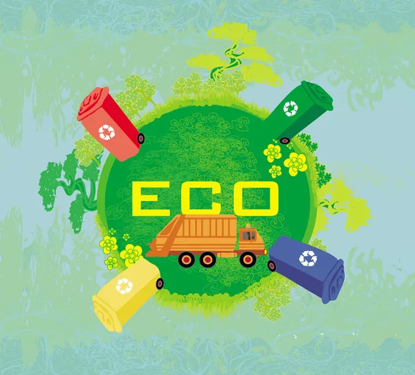 Ecology card design, segregation of garbage — Stock Vector