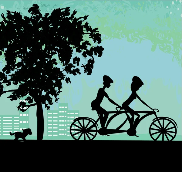 Couple biking in the city — Stock Vector