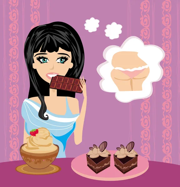 Девушка ест сладости — стоковый вектор