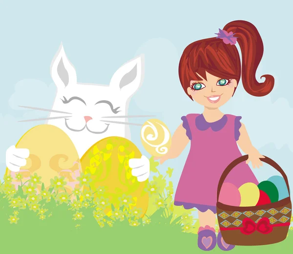 Sweet girl and Easter Bunny — Stock Vector