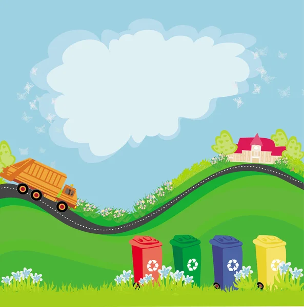 Ségrégation des ordures, carte abstraite avec le paysage écologique — Image vectorielle