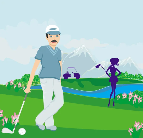 Golfers op een zonnige dag — Stockvector