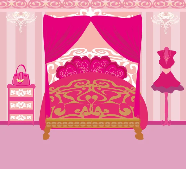 Elegante camera da letto rosa — Vettoriale Stock