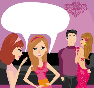 girls gossiping about a pair of lovers clipart