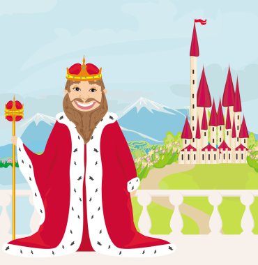 Smiling King looks at the castle clipart