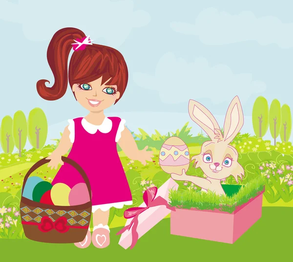 Sweet girl and Easter Bunny — Stock Vector