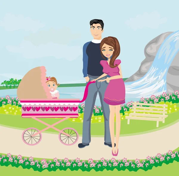 Pareja caminando con hija — Vector de stock