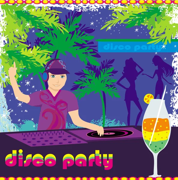 DJ y chicas bailando en una fiesta — Vector de stock