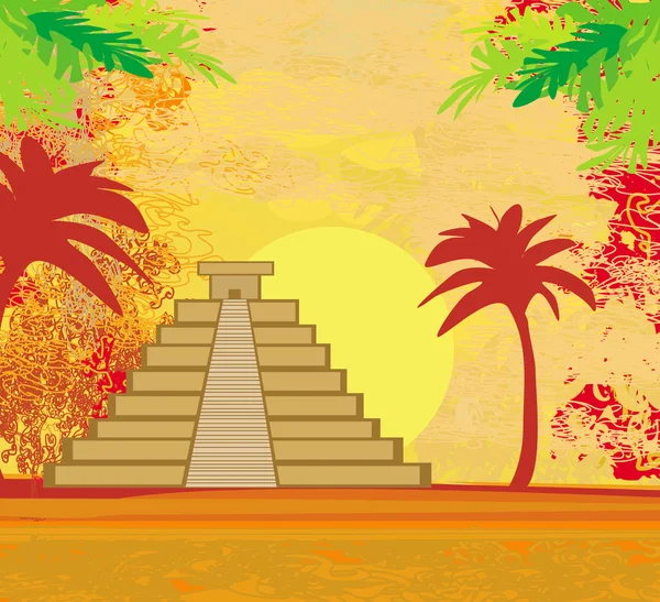 Maya Pyramide, Chichen-Itza, Mexiko - Grunge abstrakter Hintergrund — Stockvektor