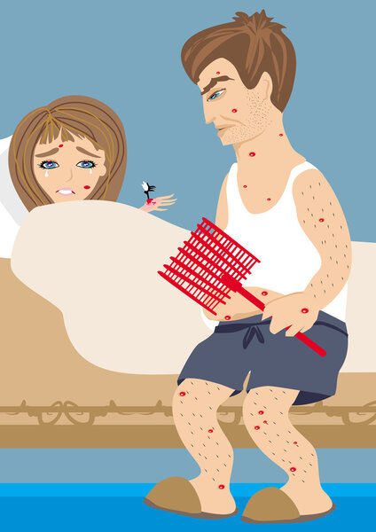 Angry man trying to kill a mosquito