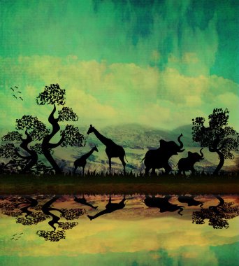 Afrika 'da Safari sudaki vahşi hayvanların yansıması.