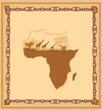 Grunge arka planla zürafa siluet Afrika faunası ve f