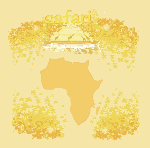 Grunge achtergrond met giraffe silhouet over Afrikaanse fauna en f — Stockvector