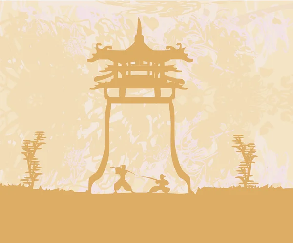 Vecchia carta con silhouette Samurai — Vettoriale Stock