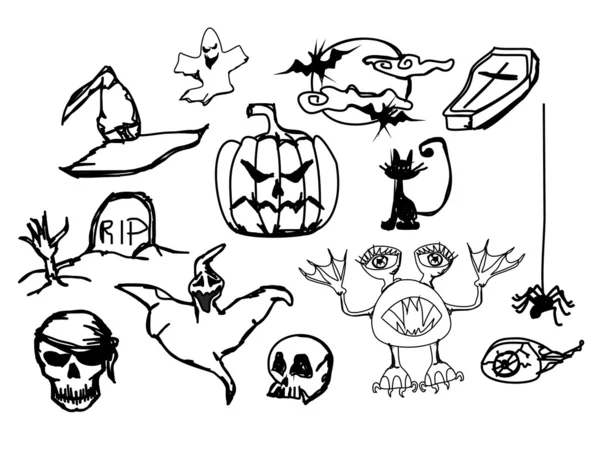 Set with halloween doodles, vector illustration — Stock Vector