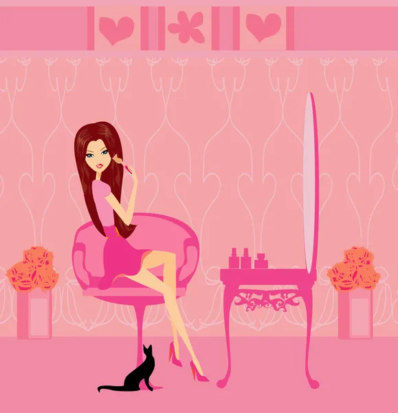 Girl doing make up at home — Stock Vector