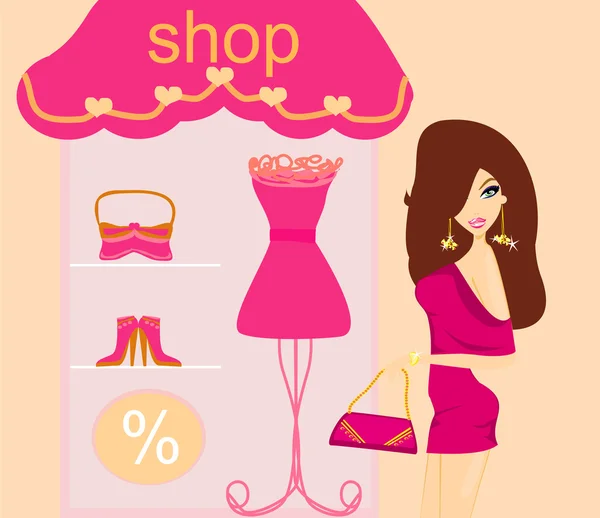 Moda chica Compras — Vector de stock