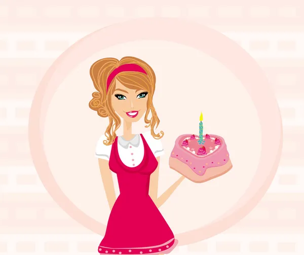 Bu güzel hanımla doğum günü pastası — Stok Vektör