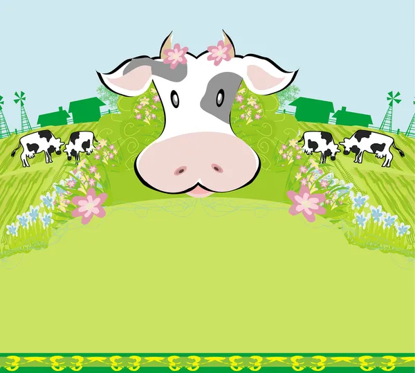 Les vaches paissent dans la prairie - illustration drôle abstraite — Image vectorielle