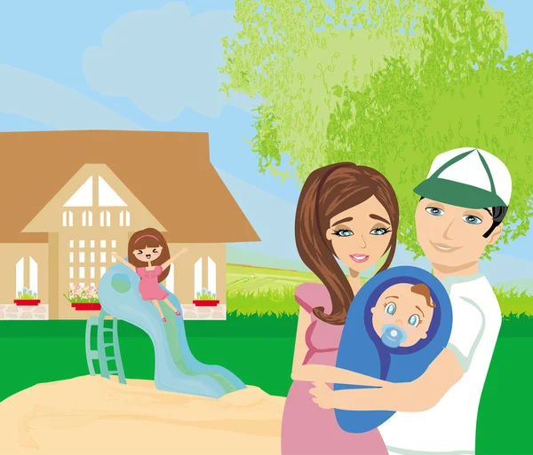 Family in the garden — Stock Vector