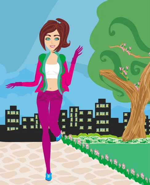 Jogging fille dans la ville — Image vectorielle