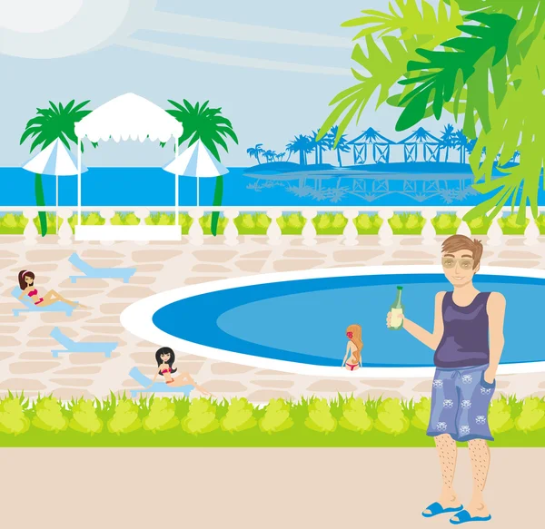 Tourists at the pool — Stock Vector