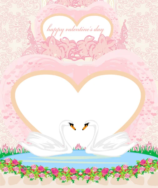 Wedding card with two romantic swans — Stock Vector