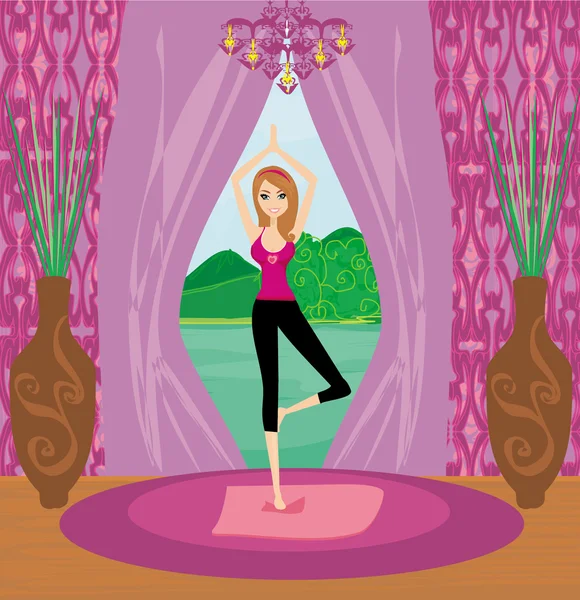 Flicka i Yoga pose — Stock vektor