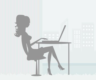 siluetleri Sekreter ofiste çalışan