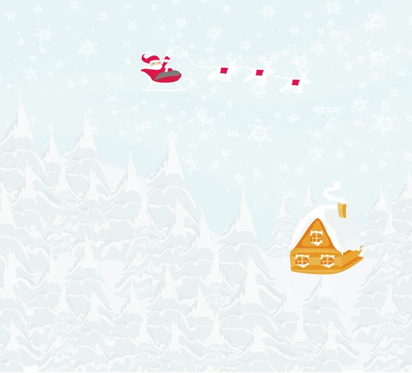 Happy New Year card with Santa and winter landscape — стоковый вектор