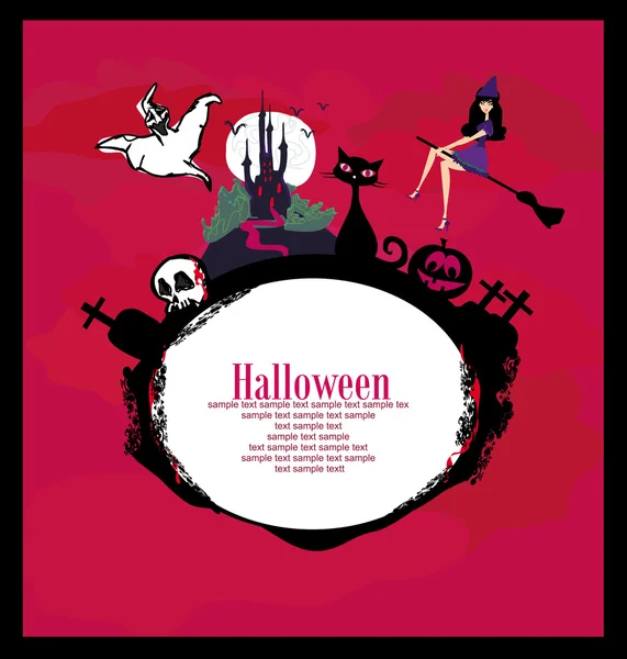 Halloween invitation or background with spooky castle and bats , — Stock Vector