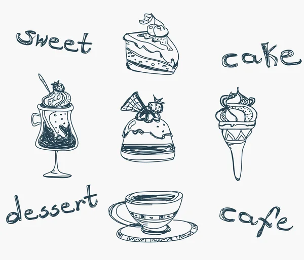 Söt dessert bakgrund doodle set — Stock vektor