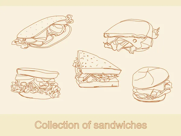 Collection of sandwiches doodle set — Stock Vector