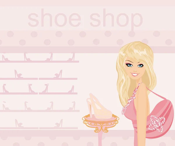 Fashion girl shopping in shoe shop — Stock Vector