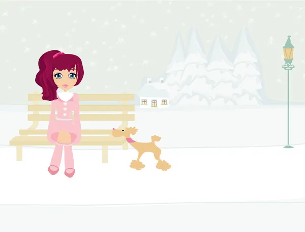 冬天的女孩和她的狗 — 图库矢量图片#