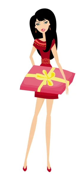 Cute girl with gift box — Stock Vector