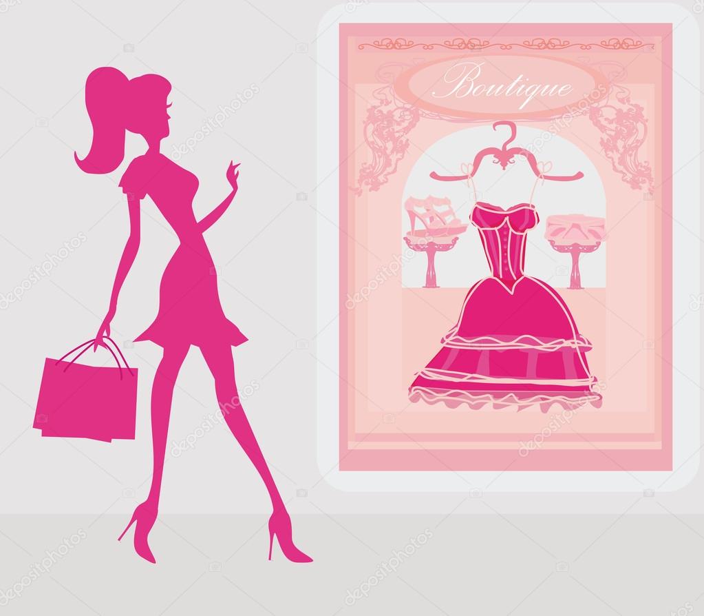 Fashion Silhouettes Girl Shopping In The City Stock Vector C Jackybrown