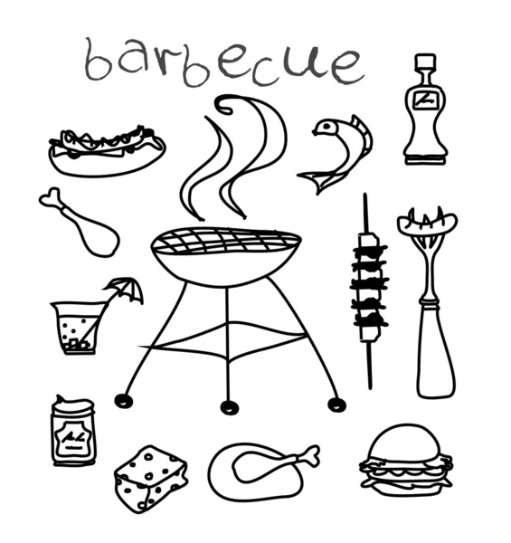 Barbekü simge doodle seti — Stok Vektör