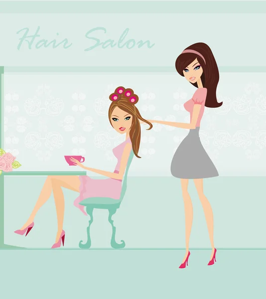 Illustration vectorielle de la belle femme dans le salon de coiffure — Image vectorielle