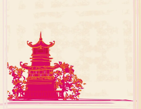 Vieux papier avec temple chinois sur paysage asiatique abstrait — Image vectorielle