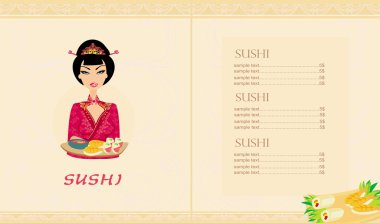 güzel Asyalı kız zevk sushi kart